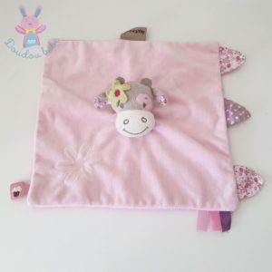 Doudou plat Vache Alizée rose gris fleurs NATTOU