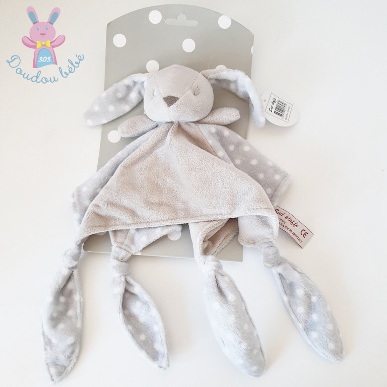 Doudou plat Lapin gris blanc avec pois SUD ETOFFE