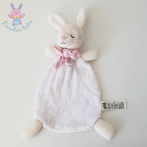 Doudou plat Lapin beige écru blanc pois rose nœud H&M