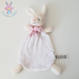 Doudou plat Lapin beige écru blanc pois rose nœud H&M