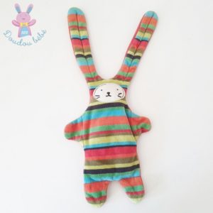 Doudou plat Lapin rayé multicolore 2 faces CATIMINI