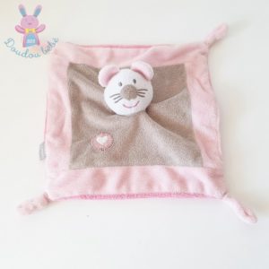 Doudou plat Souris rose marron cœur Bébé 9