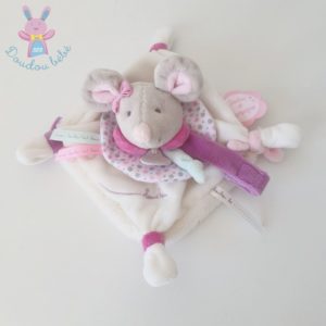 Doudou Souris plat Pearly attache tétine DOUDOU ET COMPAGNIE