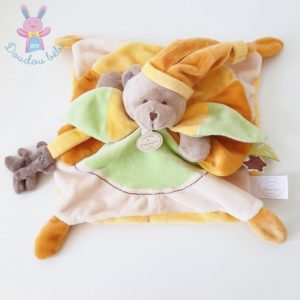 50 - DOUDOU PLAT MARIONNETTE NOUNOURS POUPEE FILLE bleu rose chapeau vert  TTBE