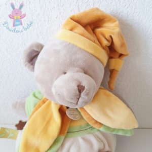 Doudou Ours rose coeur vert Mon Doudou 32 cm Nounours chez vous des demain