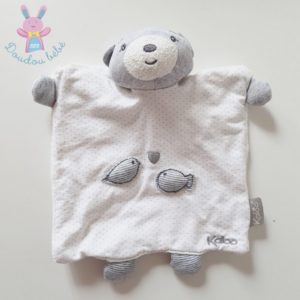 Doudou marionnette Ours Zen gris blanc poissons KALOO