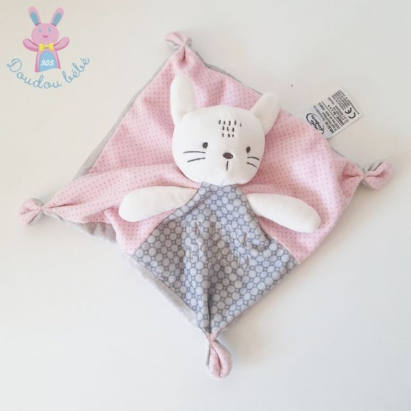 Doudou plat Chat rose gris MOTS D'ENFANTS