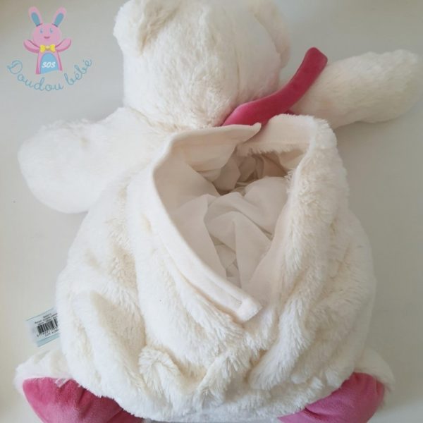 Doudou Ours "câlins" range cachette pyjama rose blanc BABY NAT – Image 3