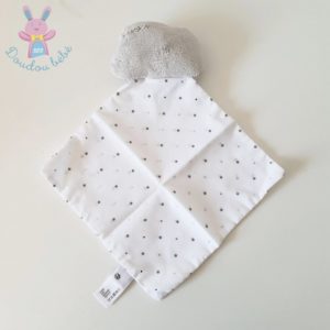 Doudou Nuage gris mouchoir tissu blanc étoiles CYRILLUS