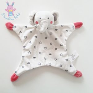 Doudou plat éléphant grelot blanc rose cœurs ZEEMAN