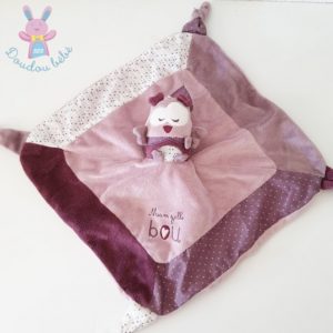 Doudou plat Hibou Chouette Mam’zelle Bou violet SAUTHON