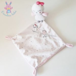 Doudou Oiseau mouchoir blanc rose PAT ET RIPATON