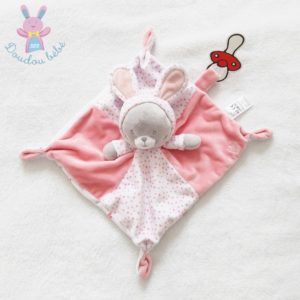 Doudou plat Chat déguisé en Lapin rose blanc gris pois fleurs Gémo