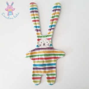 Doudou plat Lapin bleu turquoise et rayé multicolore CATIMINI