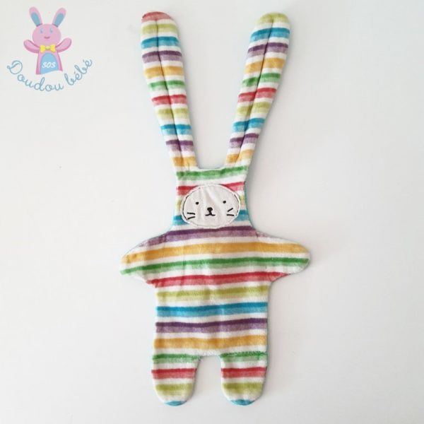 Doudou plat Lapin rayé multicolore CATIMINI