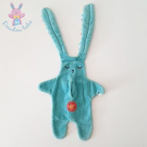 Doudou plat Lapin bleu turquoise et rayé multicolore CATIMINI