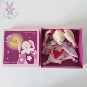 Lapin plat rose étoiles chouette ça brille DOUDOU ET COMPAGNIE