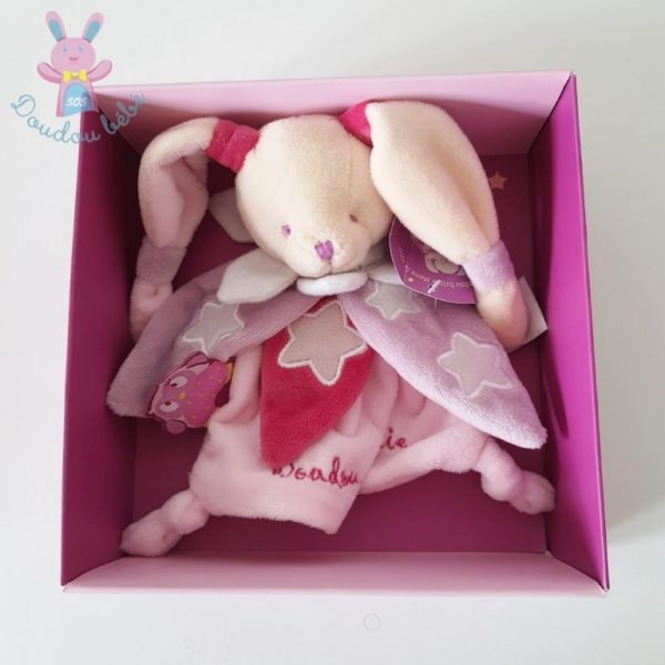 Doudou plat Lapin rose Chouette ça brille DOUDOU ET COMPAGNIE