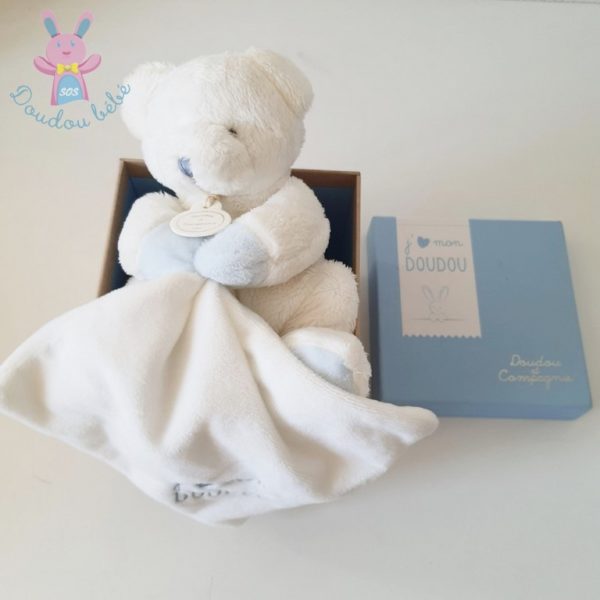 Doudou Ours blanc bleu J'aime mon doudou DOUDOU ET COMPAGNIE