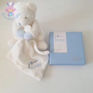 Ours blanc bleu mouchoir J’aime mon doudou DOUDOU ET COMPAGNIE