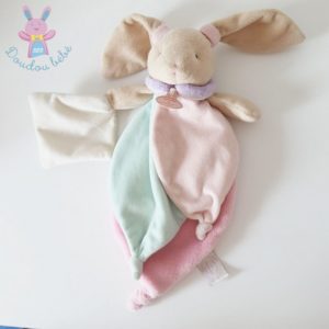 Lapin rose vert mouchoir blanc cueillette DOUDOU ET COMPAGNIE