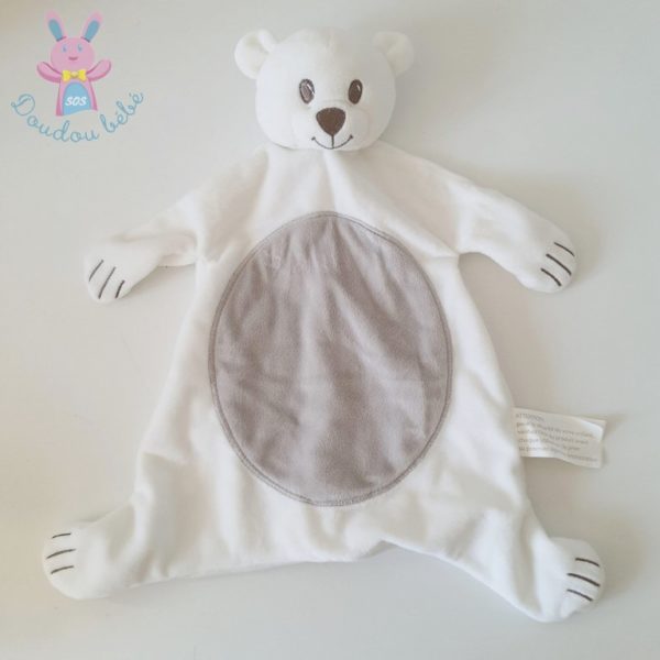 Doudou plat Ours blanc gris KIMBALOO