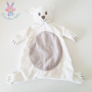 Doudou plat Ours blanc gris rond KIMBALOO LA HALLE