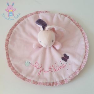 Doudou plat Lapin rose violet rond Je t’aime KALOO