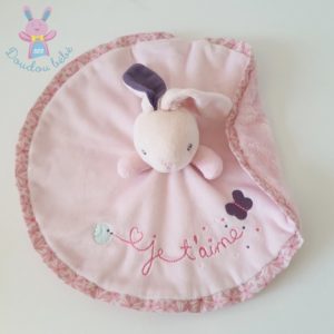 Doudou plat Lapin rose violet rond Je t’aime KALOO