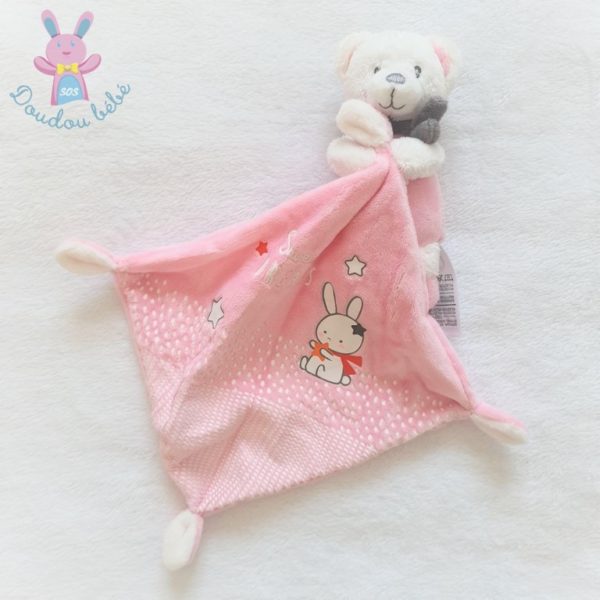 Doudou Ours rose mouchoir MOTS D'ENFANTS