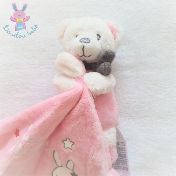 Doudou Ours rose mouchoir MOTS D'ENFANTS