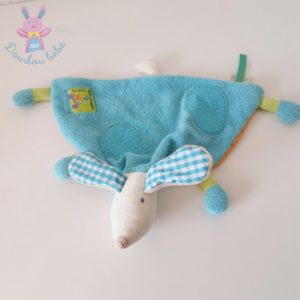 Doudou plat Chien bleu orange Pinpin bicyclette MOULIN ROTY