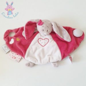 Doudou plat Lapin Anna & Pili rose cœur NOUKIE’S