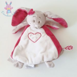 Doudou plat Lapin Anna & Pili rose cœur NOUKIE’S