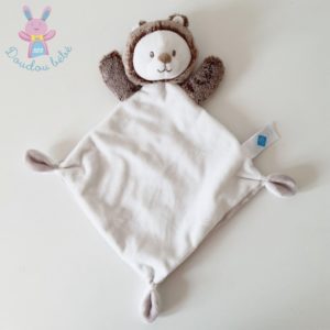 Doudou plat Ours marron chiné beige blanc TEX BABY