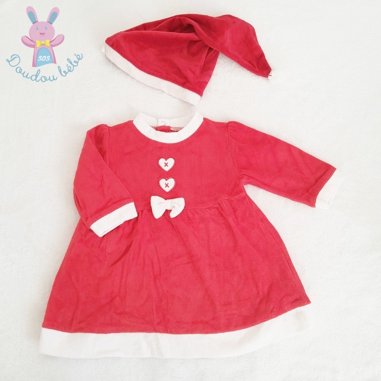 Bébé Fête de Noël robe et bonnet rose rouge 0 3 6 12 18 24 mois 
