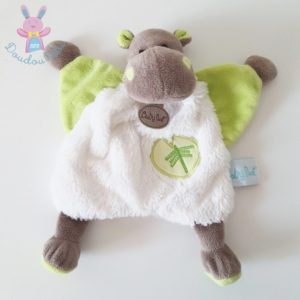 Doudou plat Bazile Hippopotame blanc vert marron BABY NAT