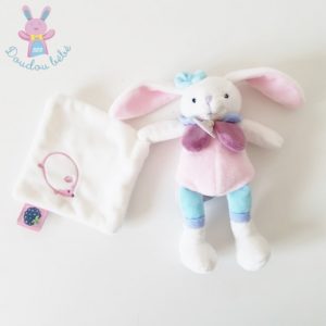 Doudou Lapin Berry rose blanc bleu mouchoir BABY NAT