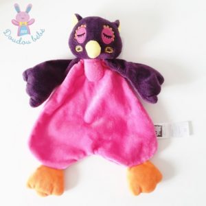 Doudou plat Hibou Chouette rose violet grelot PMC LINGERIE