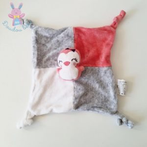 Doudou plat Oiseau gris rose blanc SIPLEC LECLERC