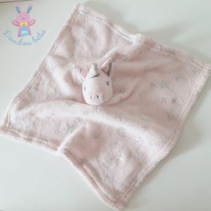 Doudou plat Licorne rose étoiles gris argenté BABY SOFT TOY