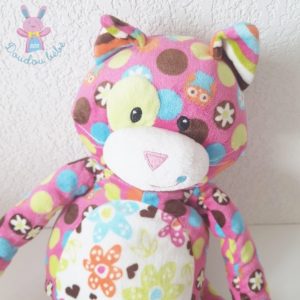 Grand doudou Chat rose fleurs multicolore MARY MEYER
