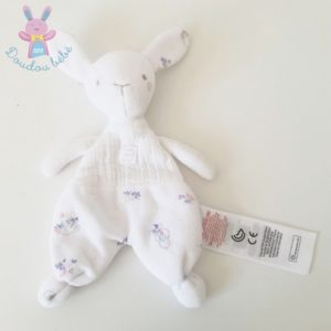 Doudou semi-plat Lapin blanc fleurs mon premier SERGENT MAJOR
