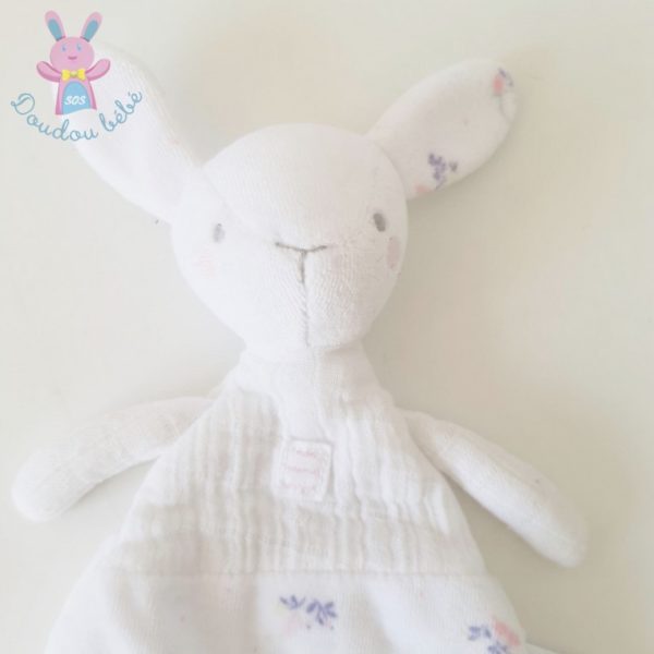 Doudou semi-plat Lapin blanc fleurs mon premier SERGENT MAJOR – Image 2