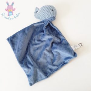 Doudou Baleine grelot rayé bleu et blanc mouchoir ZEEMAN