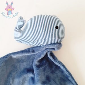 Doudou Baleine grelot rayé bleu et blanc mouchoir ZEEMAN