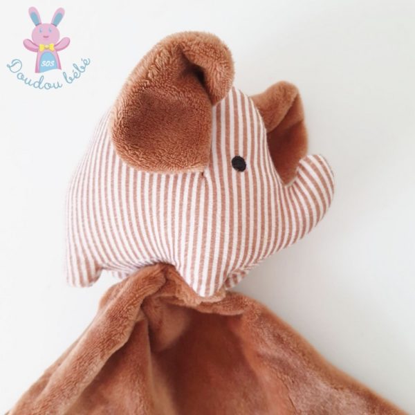 Doudou éléphant grelot rayé marron et blanc mouchoir ZEEMAN – Image 2