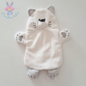 Doudou marionnette Chat blanc écru et gris VERTBAUDET