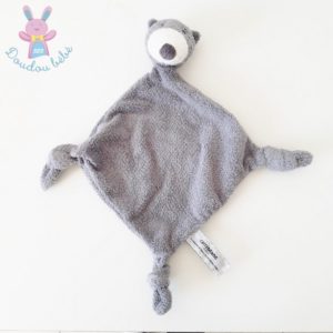 Doudou plat Loup gris et blanc Carré Blanc