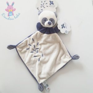 Doudou plat Panda blanc et bleu feuilles NICOTOY